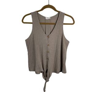 Neutral Tank Top Womens Size Small Sleeveless Tan Button Up Shirt Ribbed Shirt